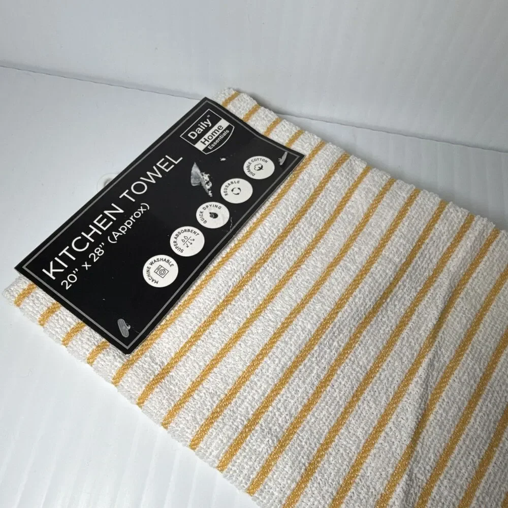 Daily Home Essentials Kitchen Towel 20x28 Striped White/Yellow Cotton Blend